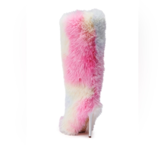 AZALEA WANG "TO LIVE AMONGST UNICORNS" Faux Fur Multicolor Platform Boots - Picture 5 of 7
